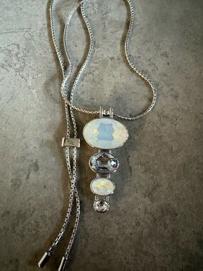 Silver Opalescent Drop Pendant Necklace - adjustable length